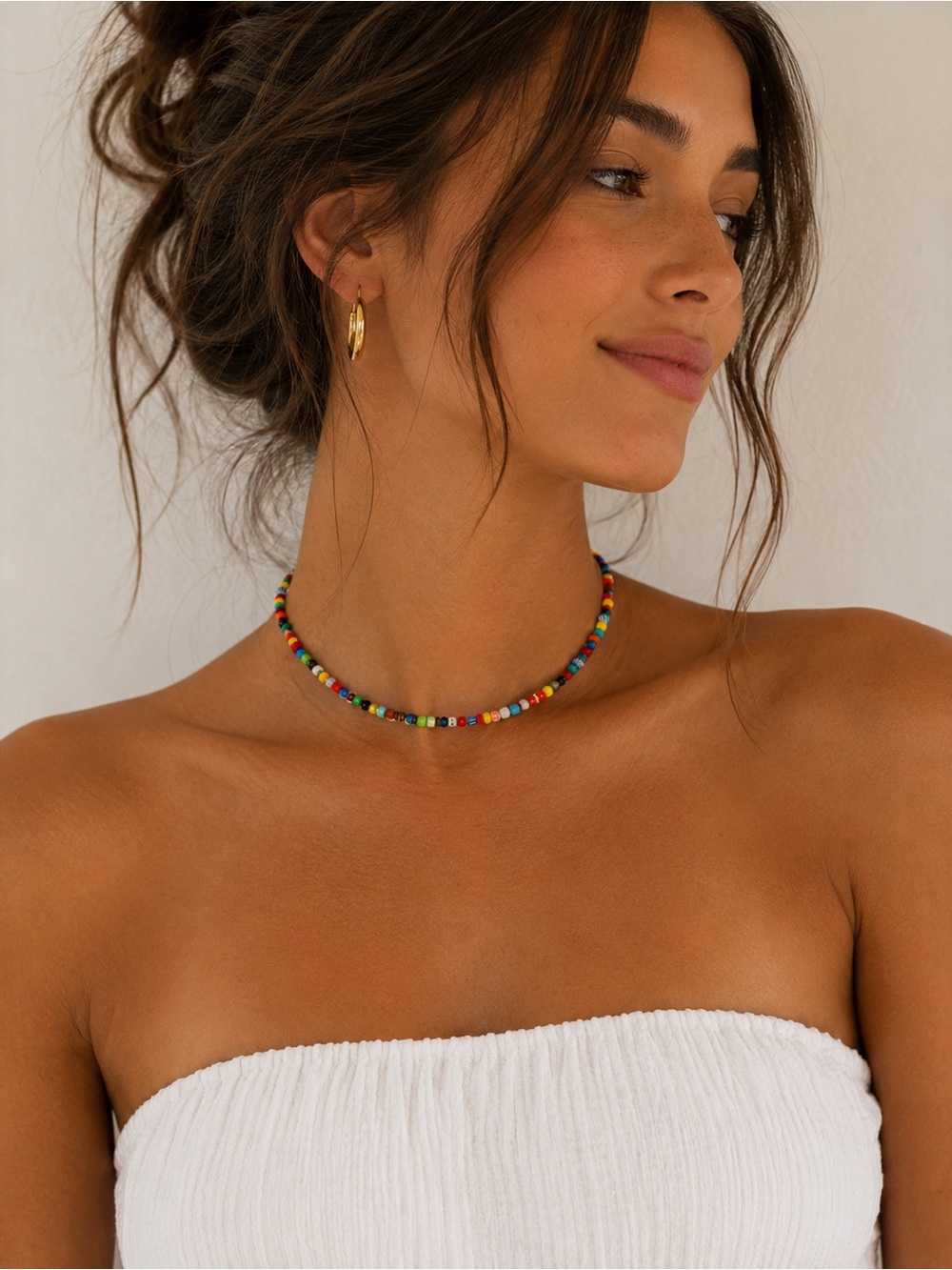 Anthropologie Colorful Beaded Choker Necklace – Y2K Coastal Festival Jewelry